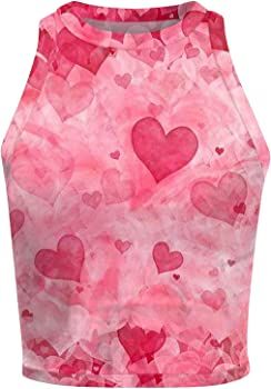 Valentine's Day Women Sleeveless Camisole Crop Tops Trendy Aesthetic Heart Print Slim Fit Summer Cami Vest Tops Gym Sport Top E-Girls 90s Streetwear Fairy Grunge Tank Top(G Pink,XX-Large) at Amazon Women’s Clothing store