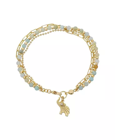 Unwritten 14K Gold Flash Plated Amazonite Elephant Triple Strand Bracelet & Reviews - Bracelets - Jewelry & Watches - Macy's