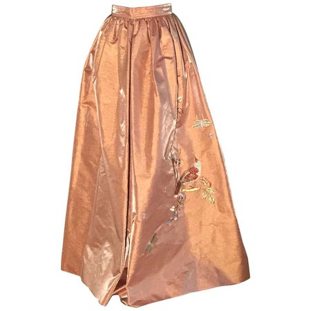 Christian Lacroix Salmon Pink Full Gown Skirt with Bird and Floral Embroidery For Sale at 1stdibs