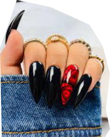 black nails with red accents