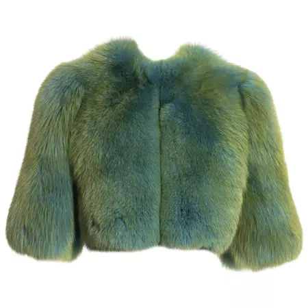 Dolce and Gabbana turquoise fox fur cropped jacket, fw 1999 For Sale at 1stDibs