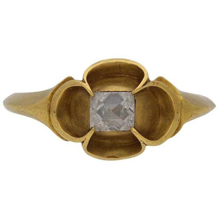 Medieval Point Cut Diamond Gold Solitaire Ring, circa 15th Century For Sale at 1stdibs