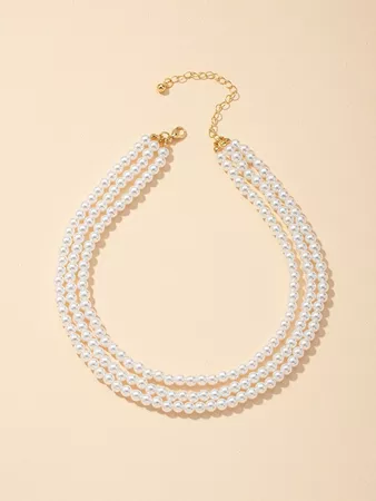 Faux Pearl Beaded Layered Necklace | SHEIN USA