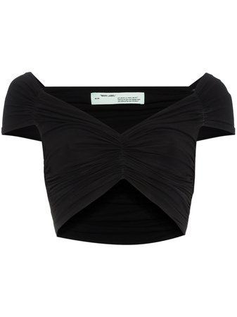 $405 Off-White Off-shoulder Ruched Cropped Top - Buy Online - Fast Delivery, Price, Photo