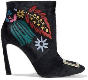 Trompette Embellished Cutout Calf Hair Ankle Boots