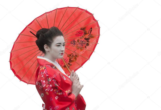 Geisha with umbrella, white background ⬇ Stock Photo, Image by © rod_julian #32881831