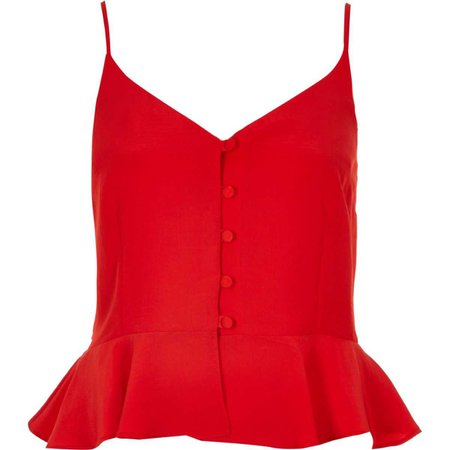 Red peplum hem button front cami top - Cami / Sleeveless Tops - Tops - women