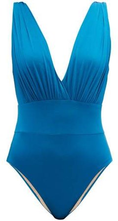 Zeus + Dione - Mykonos V Neck Gathered Swimsuit - Womens - Blue