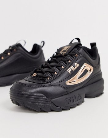 Fila Disruptor II sneakers in black with rose gold | ASOS