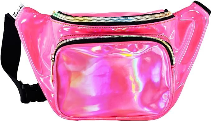 Amazon.com | Shiny Neon Fanny Bag for Women Rave Festival Hologram Bum Travel Waist Pack (Holographic Pink) | Waist Packs