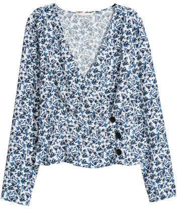 Patterned Wrapover Blouse - White