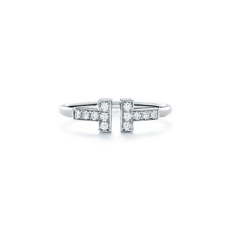 Tiffany T wire ring in 18k white gold with diamonds. | Tiffany & Co.