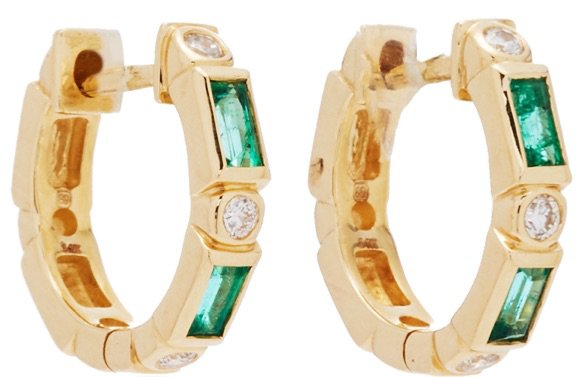 SYDNEY EVAN 14kt Gold Emerald Hoop Earrings