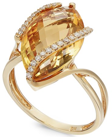 EFFY Marquise-Cut Citrine and Diamond 14k Gold Wrap Ring