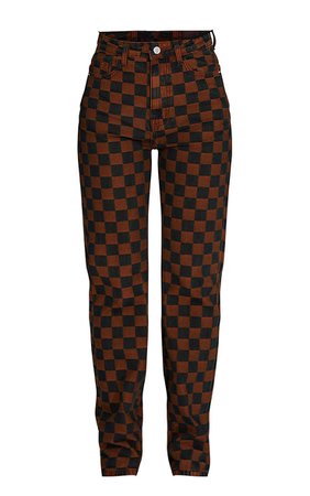 Brown Checkerboard Long Leg Jeans | Denim | PrettyLittleThing USA