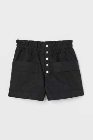 Twill Paper-bag Shorts - Black