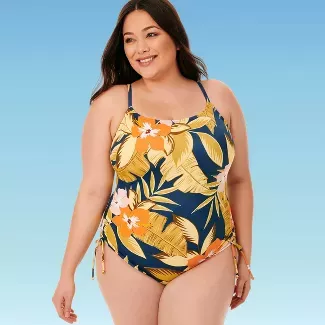 Women's Slimming Control Side-Tie One Piece Swimsuit - Beach Betty By Miracle Brands Blue Tropical : Target