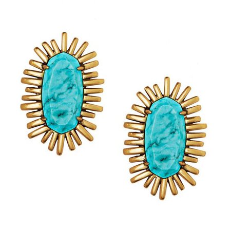 Turquoise & Gold Oval Earrings