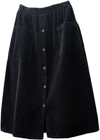 Amazon.com: Minibee Women's Corduroy Midi Skirt Front Split Buttons A-Line Dress Brown L : Clothing, Shoes & Jewelry