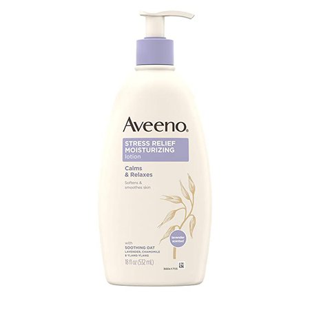 Amazon.com : Aveeno Stress Relief Moisturizing Body Lotion with Lavender, Natural Oatmeal and Chamomile & Ylang-Ylang Essential Oils to Calm & Relax, 18 fl. Oz (Pack of 3) : Beauty