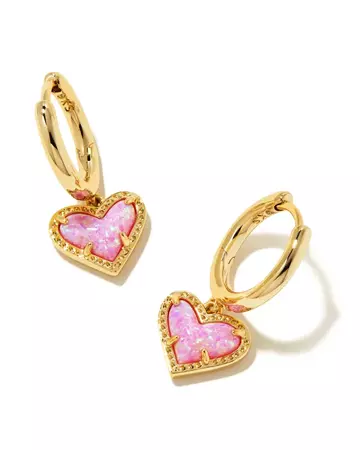 Ari Heart Gold Huggie Earrings in Bubblegum Pink Kyocera Opal | Kendra Scott