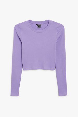 Ribbed long-sleeve top - Purple - Cropped tops - Monki WW