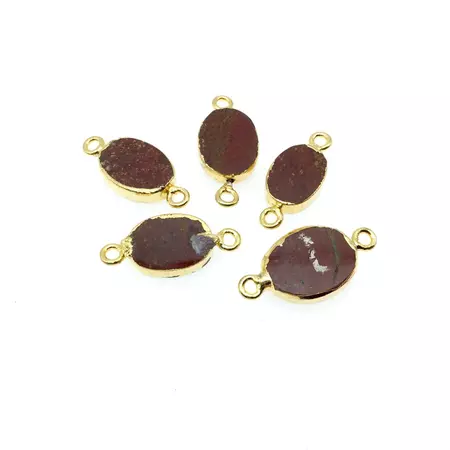 Extra Small Sized Gold Plated Natural Flat Red Jasper Oval Shape Conne – Only Beads