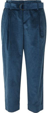 Oversized Cropped Cotton And Cashmere-blend Corduroy Pants - Blue
