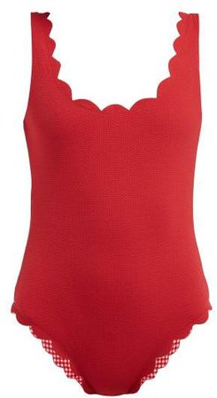 Palm Springs Scallop Edged Swimsuit - Womens - Red