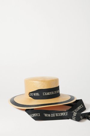 Yellow Embroidered cotton-trimmed straw hat | Gucci | NET-A-PORTER