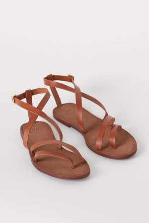 Strappy Leather Sandals - Orange