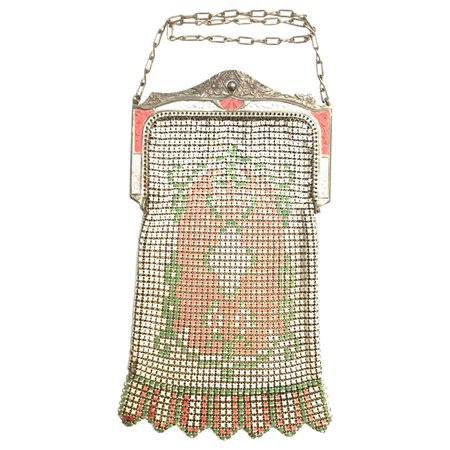 1920s Whiting and Davis Floral Enamel Mesh Purse For Sale at 1stDibs