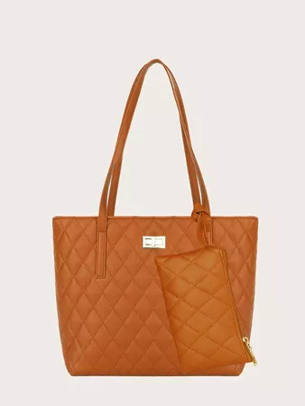 Twist Lock Quilted Tote Bag With Coin Case | SHEIN USA