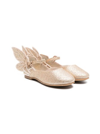 Shop gold Sophia Webster Mini Chiara three-dimensional wing ballerinas with Express Delivery - Farfetch