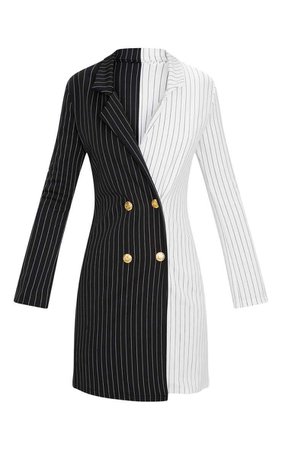 Black Stripe Contrast Detail Blazer Dress | PrettyLittleThing