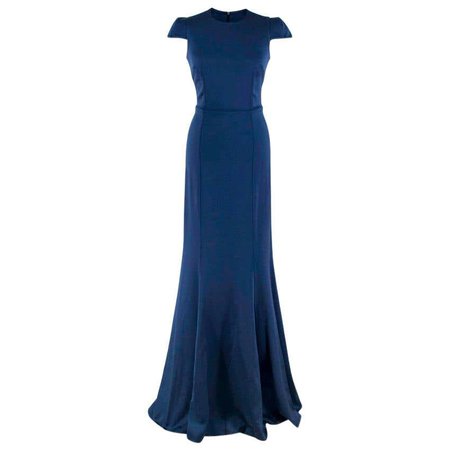 Safiyaa Navy Satin Crepe De Chine Gown - Size US 0-2 For Sale at 1stDibs