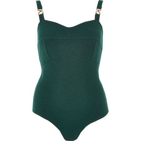 Green ribbed buckle cami bodysuit - Bodysuits - Tops - women