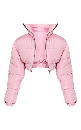 Pink Elastic Hem Cropped Puffer Jacket | PrettyLittleThing USA
