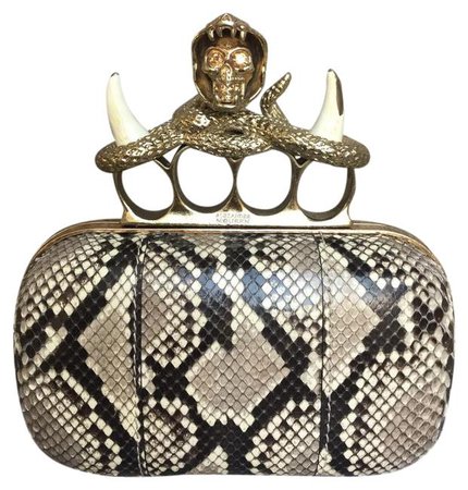 *clipped by @luci-her* Alexander McQueen Snake and Horn Skull Knuckleduster Ayers Snakeskin Leather Clutch - Tradesy