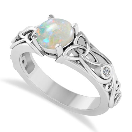 Diamond Accented Opal Celtic Engagement Ring