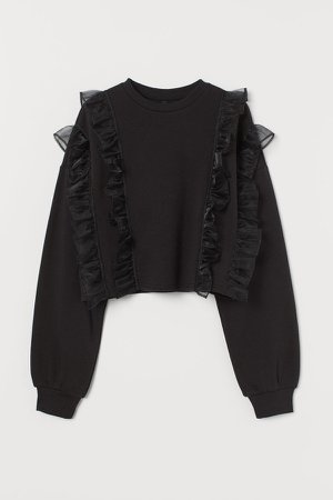Ruffled Sweatshirt - Black