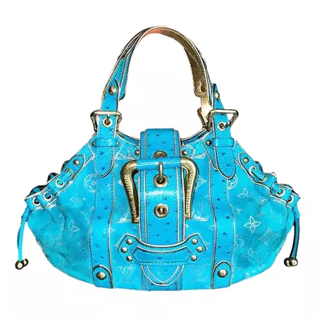 LOUIS VUITTON Limited Edition - Turquoise Exotic Ostrich Suede Monogram Logo Bag For Sale at 1stDibs