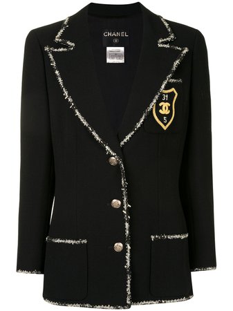 Shop black Chanel Pre-Owned 2005 emblem patch single-breasted blazer with Express Delivery - Farfetch