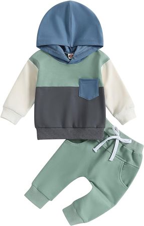 Amazon.com: Fall Baby Boy Clothes Toddler Winter Outfits Color Block Sweatshirt Pants Sweatsuit Cute Infant Little Boys Clothing (Blue Set, 12-18 Months): Clothing, Shoes & Jewelry