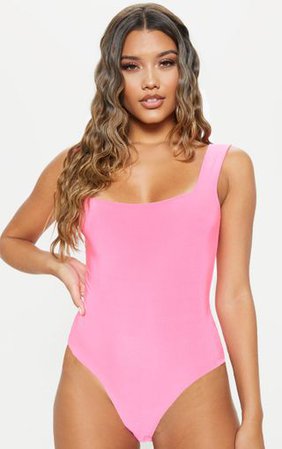 Neon Pink Second Skin Sleeveless Bodysuit | PrettyLittleThing