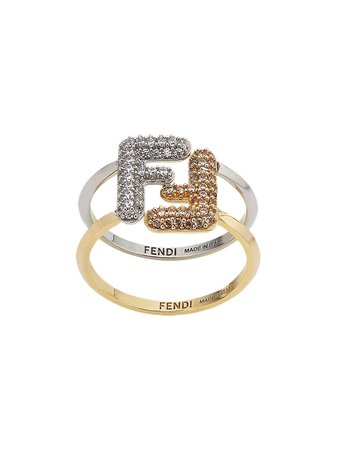 Shop Fendi crystal-embellished maxi logo ring with Express Delivery - FARFETCH