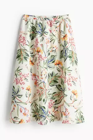 Midi Skirt - High waist - Long -Cream/floral -Ladies | H&M US