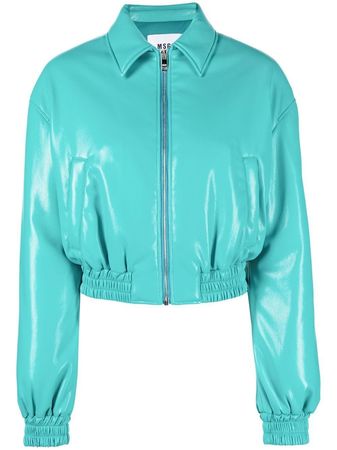 MSGM Cropped faux-leather Bomber Jacket