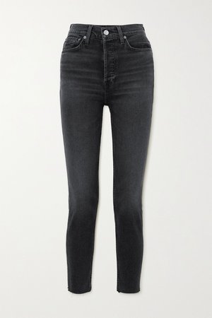 Black 90s cropped frayed high-rise skinny jeans | RE/DONE | NET-A-PORTER