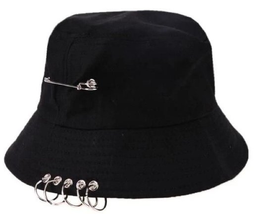 black bucket hat